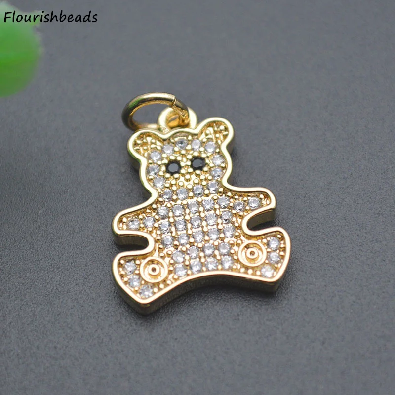 Fashion Design Nickel Free Anti Fading Gold Plated CZ Pave Cute Bear Metal Charms Pendants for Jewelry Necklace Making 20pcs
