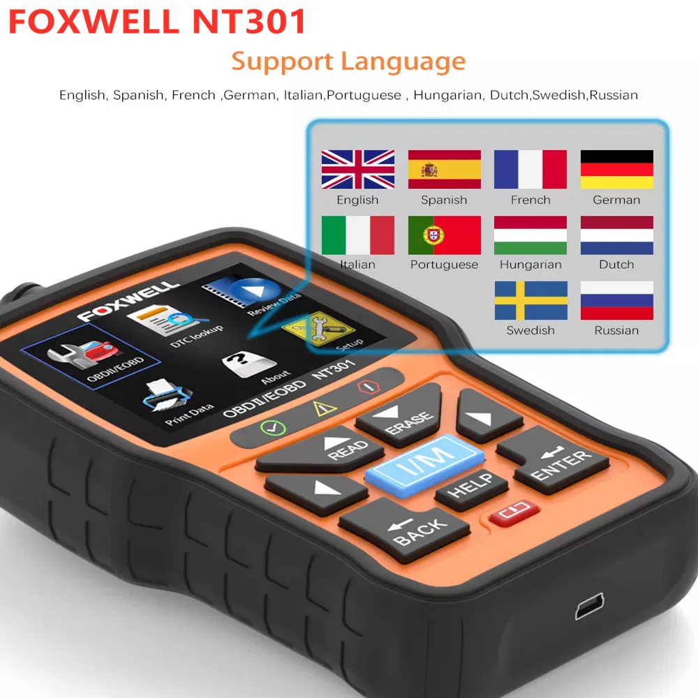 Сканер FOXWELL NT301 OBD2, профессиональный автомобильный диагностический прибор для диагностики двигателя