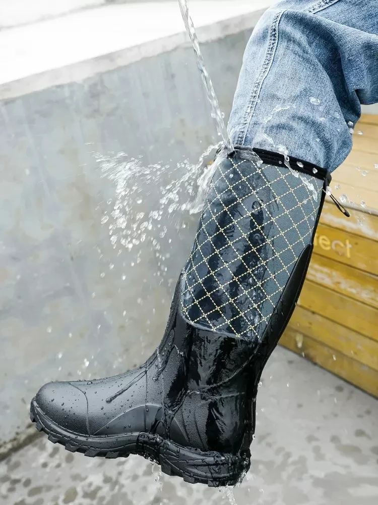 Waterproof Neoprene High Rain Boots Keep Warm Snow Rubber Shoes Anti-Slip Fishing Hunting High Boots Summer Car Washing Boots enlarge