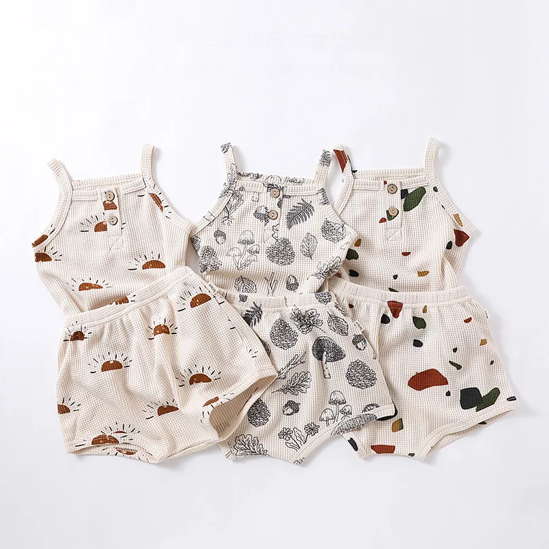 

Комплект летней детской одежды LILIGIRL, вафельная кофта и шорты, комплект одежды из 2 предметов для мальчиков, наряд для малышей