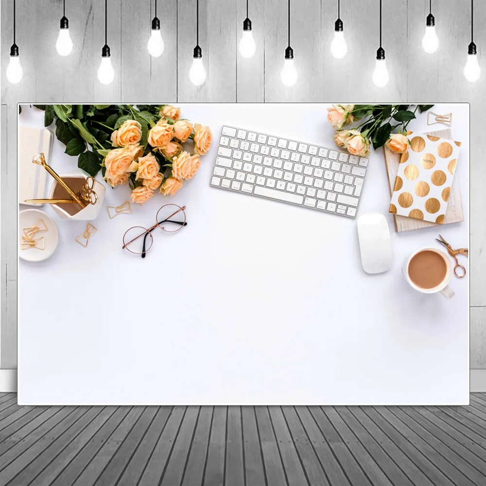 

Desktop Flat Lay Photo Backgrounds Keyboard Flowers Pen Book Handcrafts Coffee Self Fisler Photographic Backdrops Portrait Props