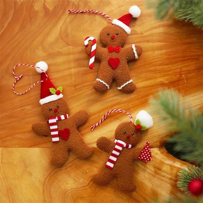 

3pcs Christmas Fuzzy Gingerbread Man Doll Xmas Tree Pendants New Year Kids Gift Hanging Ornaments Christmas Decorations for Home