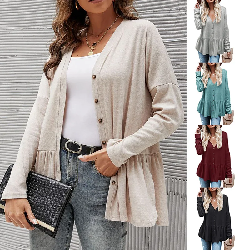 

2023 Autumn/Winter New Women's Knitted Cardigan Long Sleeve Swallowtail Hem Pull Pleated Split Batshirt