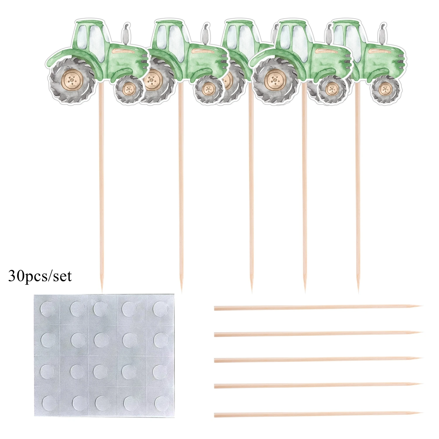 

Картонные тракторные топперы для кексов, зелёные, DIY