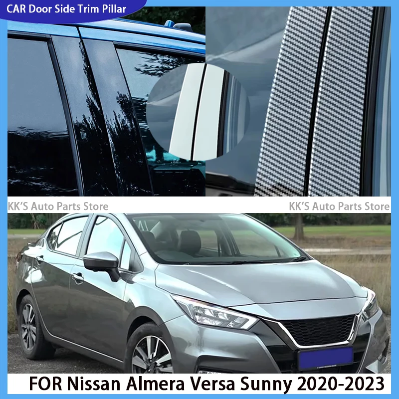 Фото Накладки на стойки дверей (молдинги) для Nissan Almera Versa Sunny 2020, 2021, 2023, глянцевый черный цвет, комплект декоративных наклеек №1