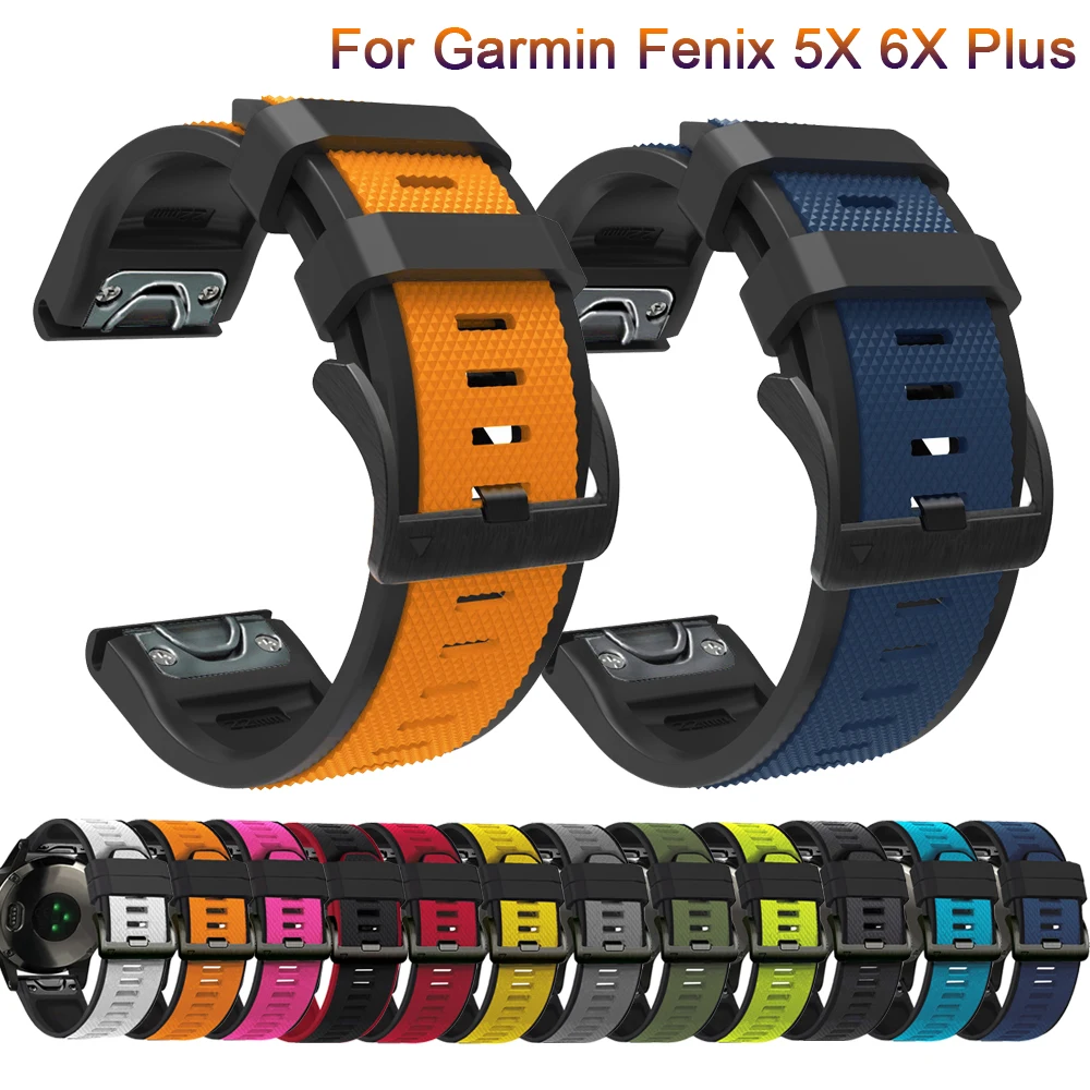 Фото Спортивный модный силиконовый ремешок 26 мм для Garmin Fenix 6X Pro 5X Plus 3 3HR, быстросъемные браслеты Easy Fit Correa №1