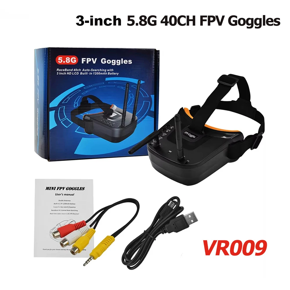 Фото VR009 FPV видеоочки 3 дюйма 480*320 ЖК-экран встроенный 5,8 ГГц 40CH двойные антенны встроенный аккумулятор для радиоуправляемых квадрокоптеров-дронов №1
