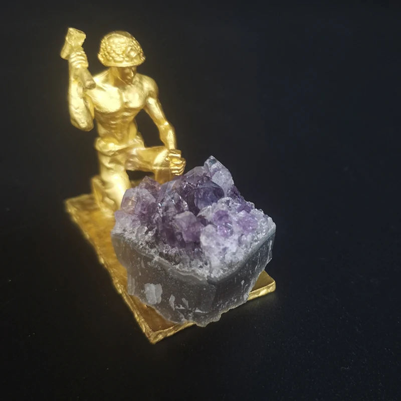 Статуэтка-шанер, натуральные целебные кристаллы, коллекция минералов, подарки, руда, рок-пирит, аметист, кластерный орнамент, энергия Рейки