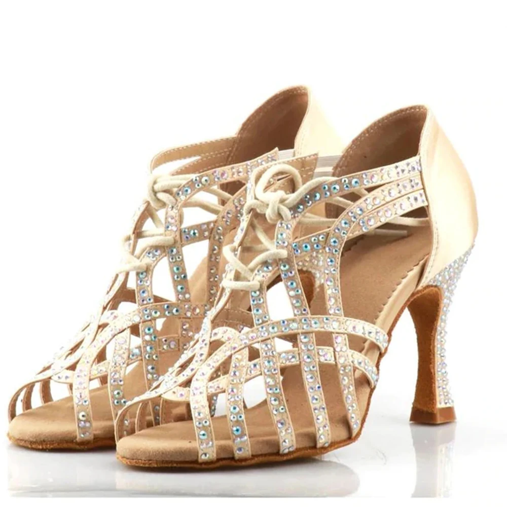 High Heels Dance Shoes For Girls Women  Ballroom Dancing Shoes 7.5 Cm Heel Hollow Out  Dance Boots Salsa Tango Ladies Party Shoe