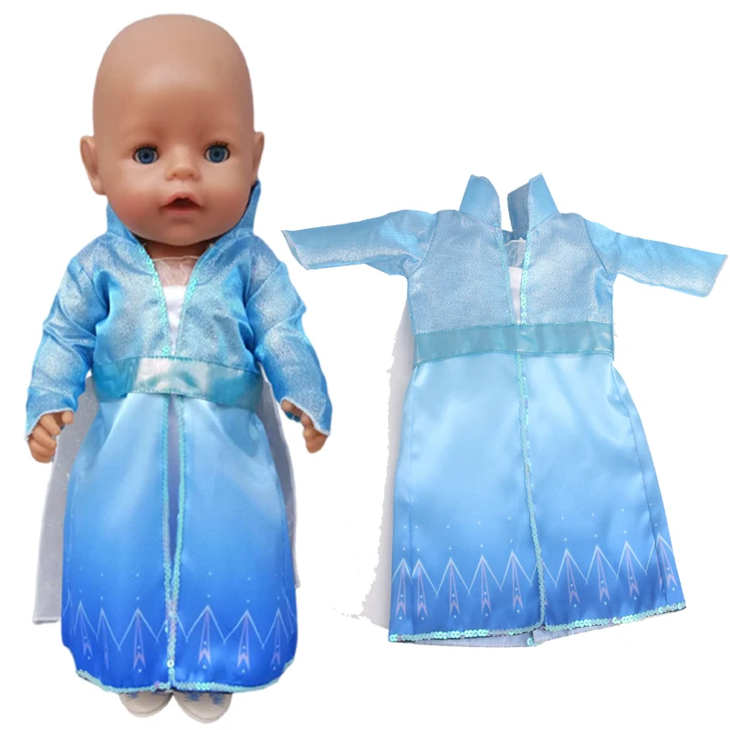 18 Inch American Og Girl Doll Princess Snow Queen Elsa Dress and Shoes for 43 Cm Baby Doll Elsa Clothes