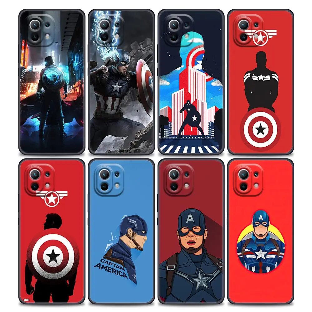 

Marvel Captain America Avengers Phone Case For Xiaomi Mi 12 12X 11T X4 NFC M3 F3 GT M4 Pro Lite NE 5G Poco M3 M4 X4 Black Cover