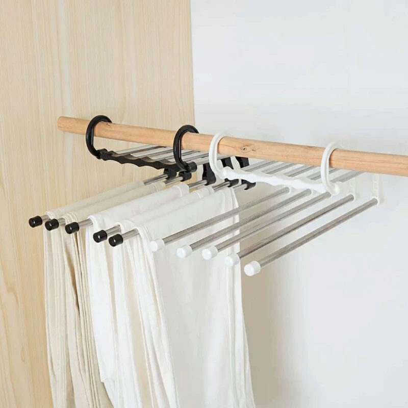 

5 in 1 Multifunction Pant Rack Hnager Stainless Steel Wardrobe Adjustable Magic Trouser Hangers towel Shelves Closet Organizer