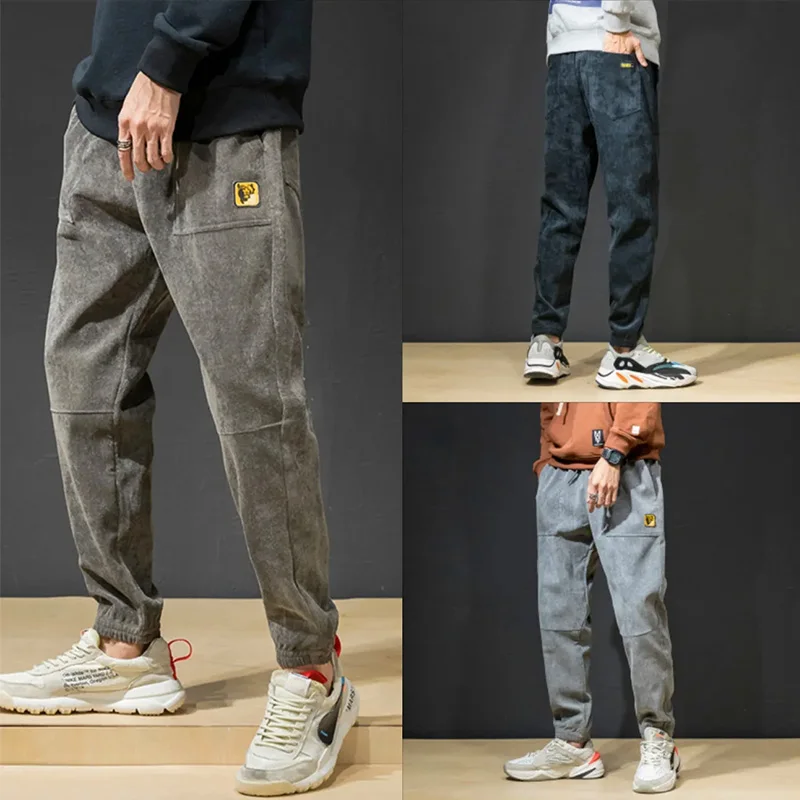 

Брюки мужские вельветовые большого размера, классические тренировочные штаны в стиле Харадзюку, повседневные однотонные длинные штаны, Ос...