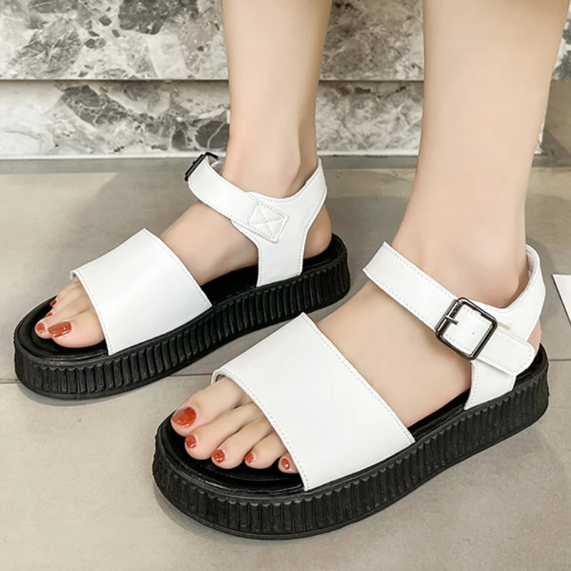 

Сандалии женские на толстой подошве, Повседневная пляжная обувь с открытым носком, однослойная Пряжка, лето 2023