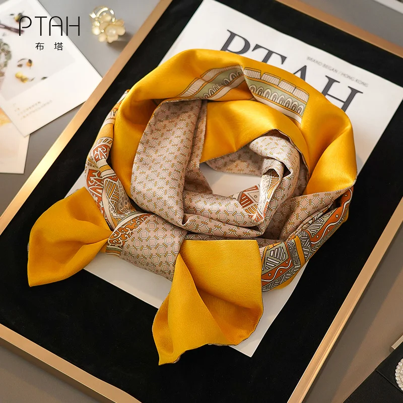 

[PTAH] 14M/M Scarves 100% Mulberry Silk Scarves Temperament Scarves Printed Small Length Scarves Ladies High Quality 155*20cm