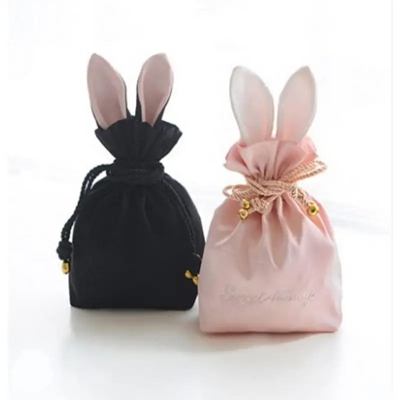 

Portable Cosmetic Storage Bag Cute Shape White Plush Balls Highquality Silk Fabric Drawstring Pouch Keys Jewelry Bag