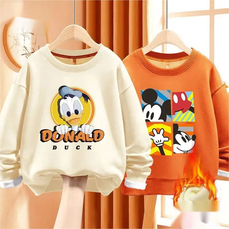 

Disney Boys' Sweater Autumn and Winter Plush Thickened Children's Sweatshirt Thermal Clothing Casual Style Mickey Pattern