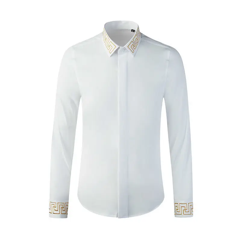 Men's long sleeve shirt autumn tide brand embroidery non-iron fashion handsome personality shirt