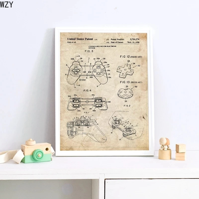 

Video Game Patent Canvas Print Playstation Vintage Poster Boys Gifts Gaming Wall Art Pictures Room Wall Decor Painting Gamer