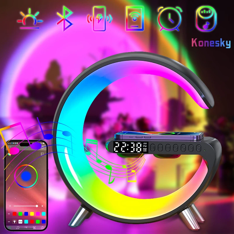 Rgb Colorful Atmosphere Night Light Lamp Sunrise Simulation Wake Up 15w Wireless Phone Charger