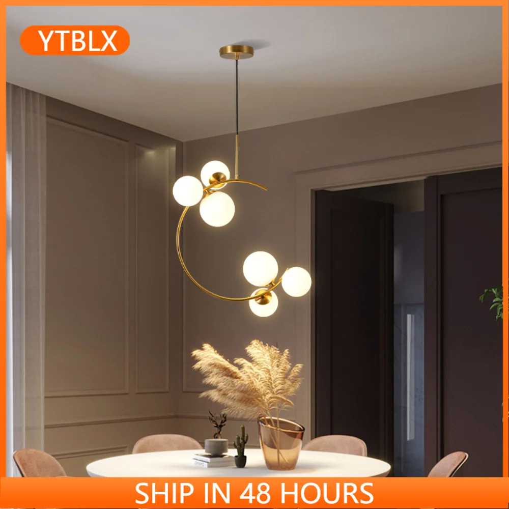 

LED Chandelier Creative Bedroom Bedside Hanging Light Glass Ball Modern Nordic Restaurant Bar Coffee Simple Gold Pendant Lamp