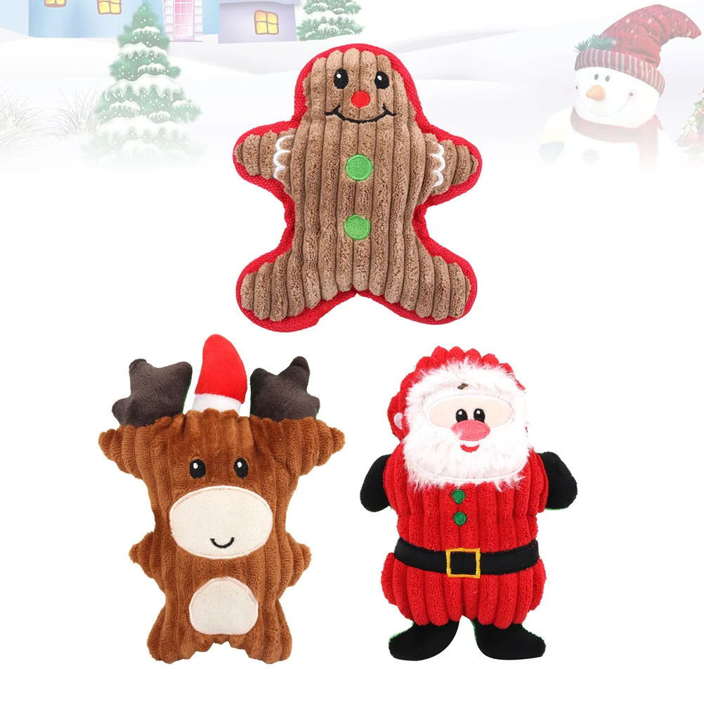 

3pcs Pet Plush Sound Toys Cartoon Squeaky Toys Dog Cat Chew Bite Toy Pet Supplies (Santa Claus Snowman and Fawn Carrot plucking