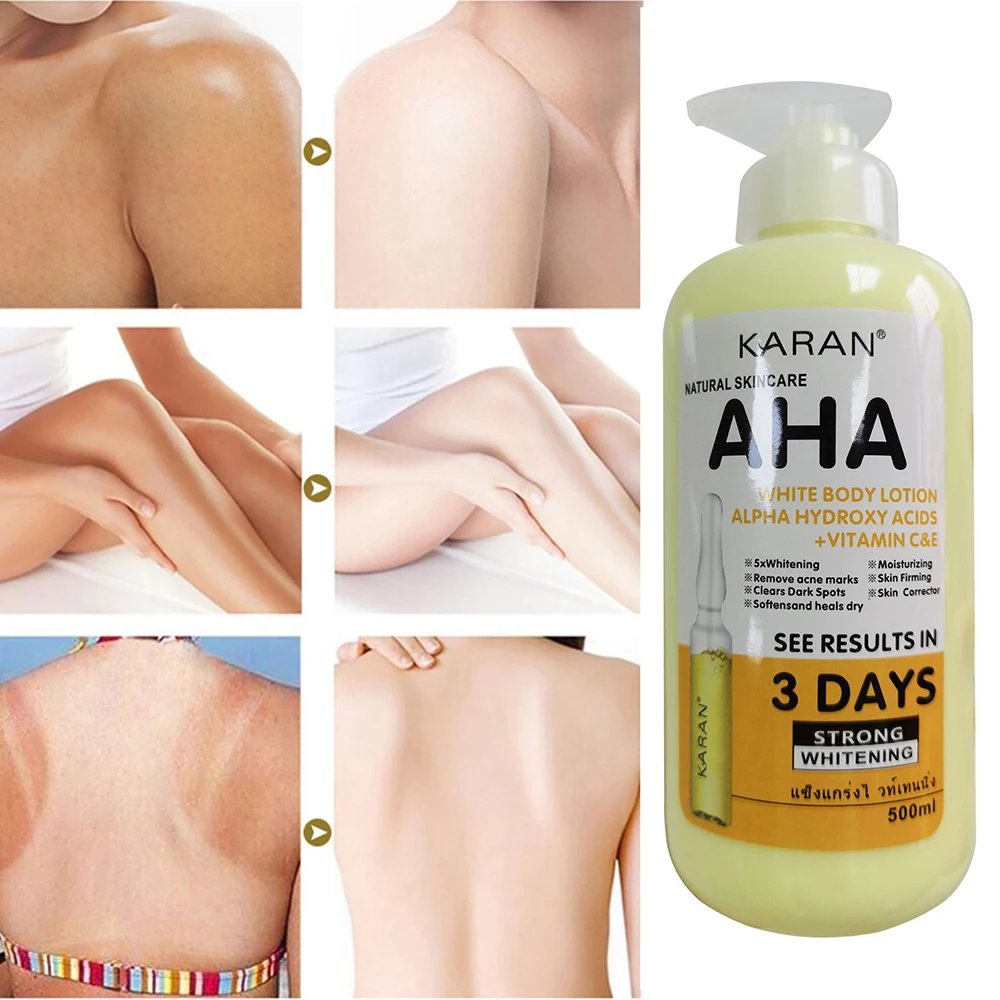 

500 Флюоресцентный лосьон для тела, гидроксикислоты + витамин C & E, результат за 3 дня, увлажняющее осветляющее средство для кожи