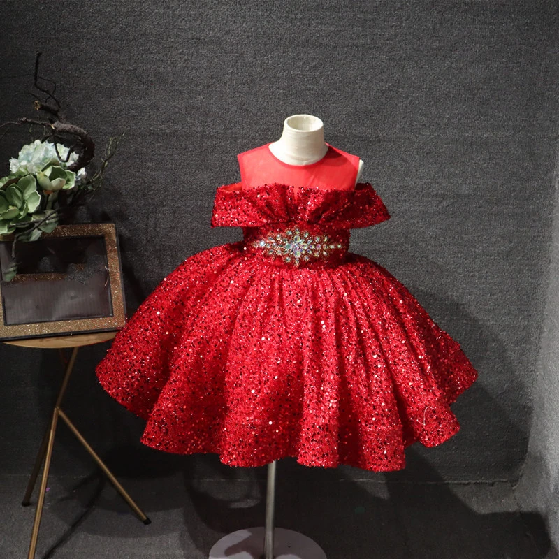 

Toddler Girls Clothes Children Pageant 1st Birthday Party Dress for Girls Kids Sequined Beaded Baptism Princess Baby Girl Dress