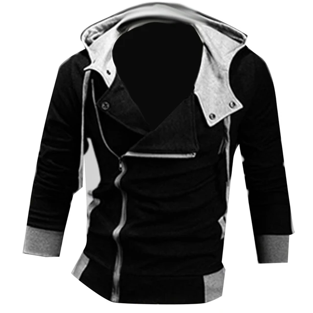 

2021 Korean version of the slim flannelette patchwork color hoodie coat inclined door front hoodie