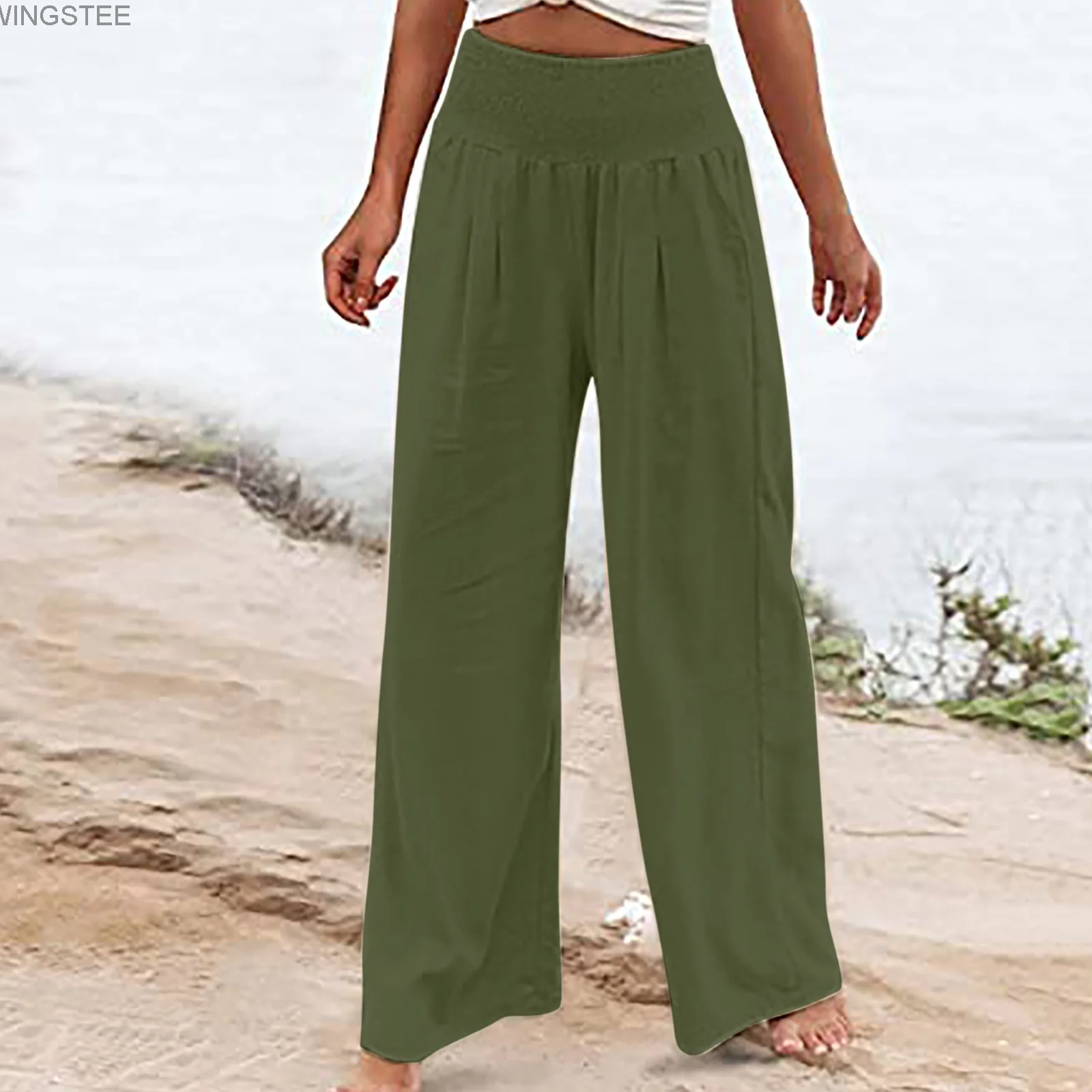 Women Loose Wide Leg Pants 2023 Spring Summer Elegant Office Lady Casual Solid Jogger Elastic High Waist Oversized Trousers