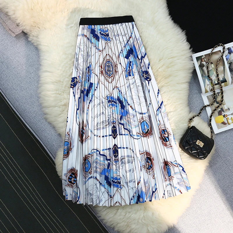 

Fashion Printing Contrasting Women's Pleated Skirt Summer New Contrast Color Chic Female High Waist A-line Straight Skirts
