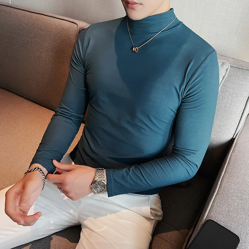 

2022 Solid High Elastic Long Sleeve T Shirts Men Clothing Slim Fit Casual Pullovers Tee Shirt Homme Streetwear Plus Size 4XL-S