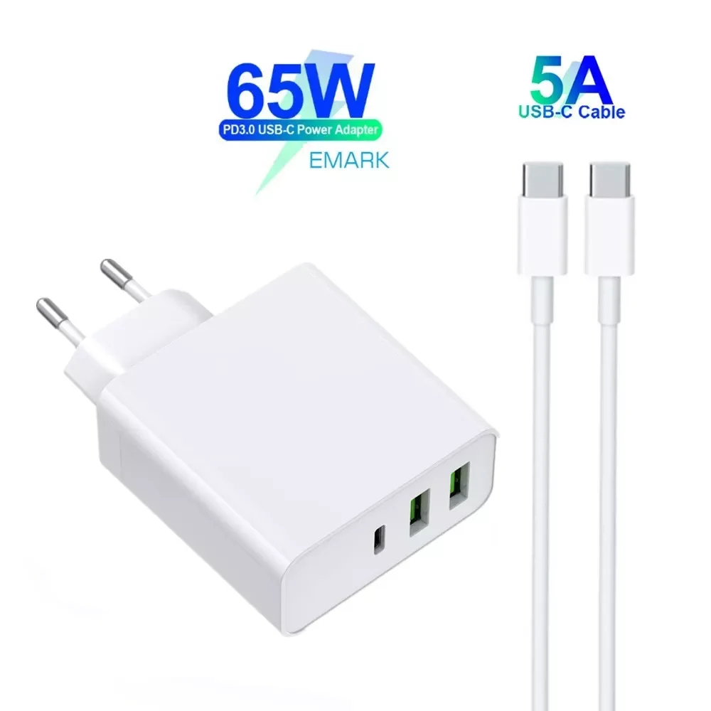 

65W USB type-c Power Adapter PD65W QC3.0 Charger With cable For swithch