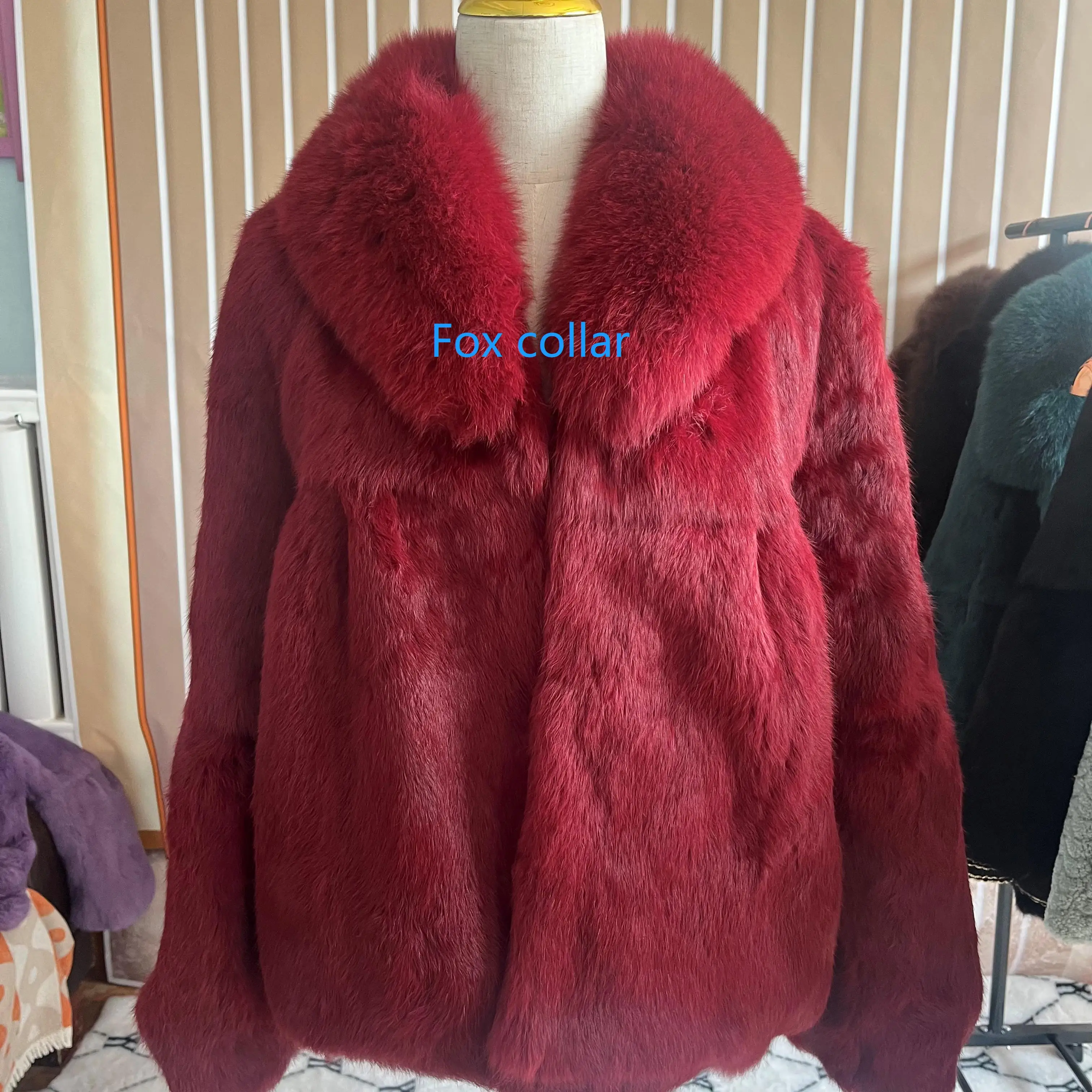 Fur coat Women real fur winter Fashion Angora rabbit hair Fur and Fox Large Fur Collar new outerwear natural fur luxury clothes