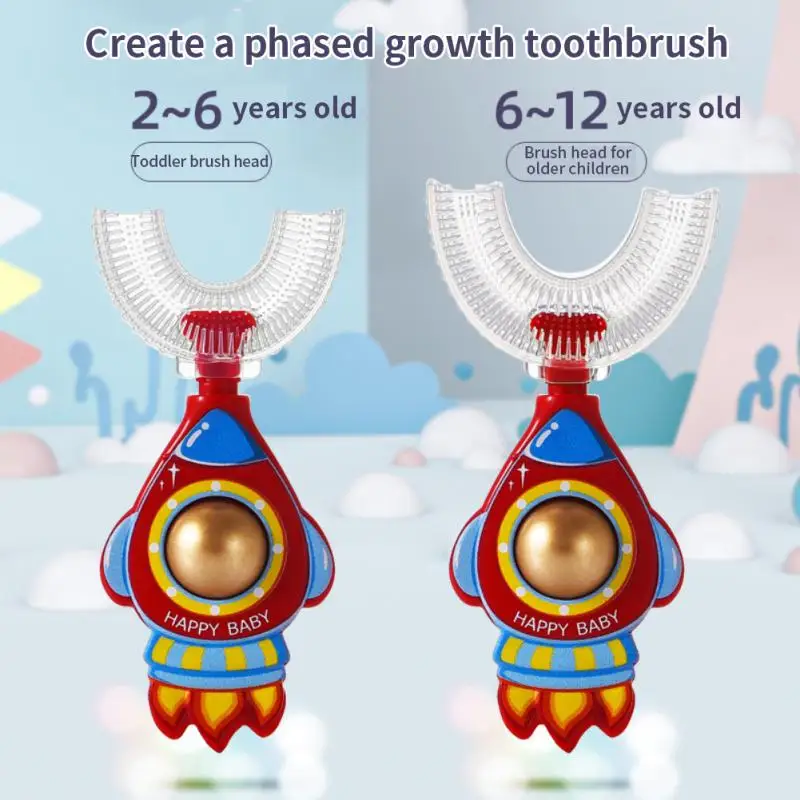 

Мягкая зубная щетка для ухода за ребенком, Глубокая чистка на 360 °, U-образная зубная щетка для ухода за полостью рта, креативная детская зубн...