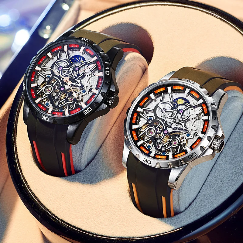 

AILANG Men's Automatic Mechanical Watch Fashion Silicone Hollow Tourbillon Watches for Men Luminous Waterproof Relogio Masculino