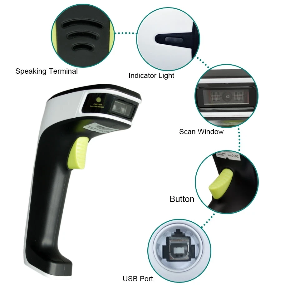 Фото Высокопроизводительный POS-сканер штрих-кода 1D USB Bluetooth 2.4G Беспроводной портативный считыватель штрих-кодов №5