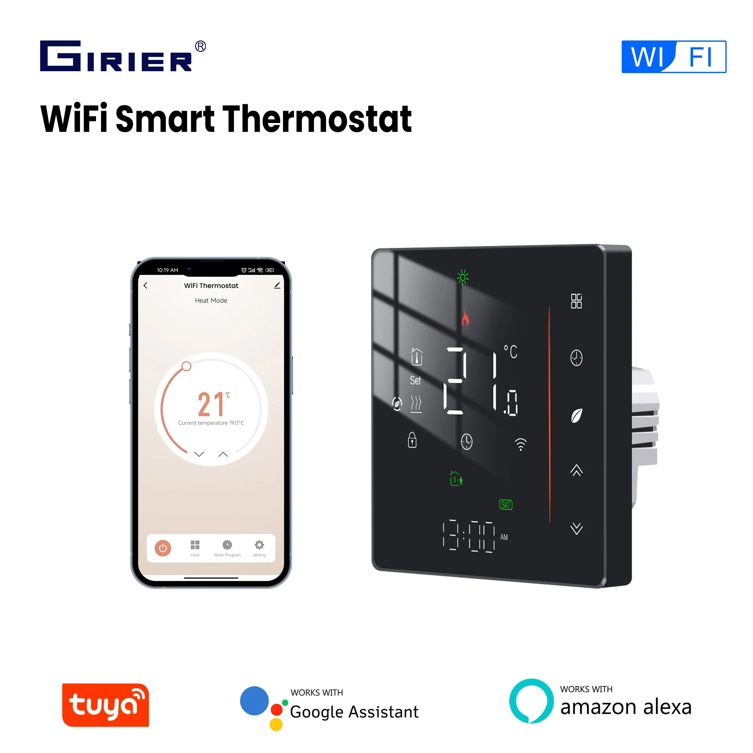 GIRIER Tuya умный термостат Wi-Fi программируемый регулятор температуры ...