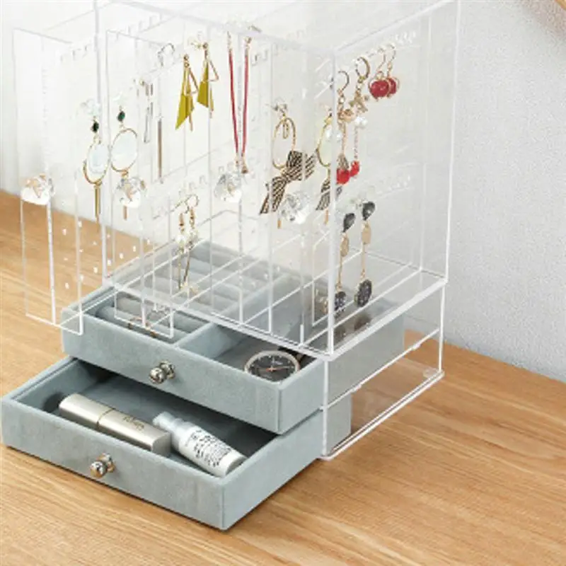 

1PC Acrylic Jewelry Display Box 4 Doors 2 Drawers Clear Organizer Rack Showcase Holder for Earrings Bracelet
