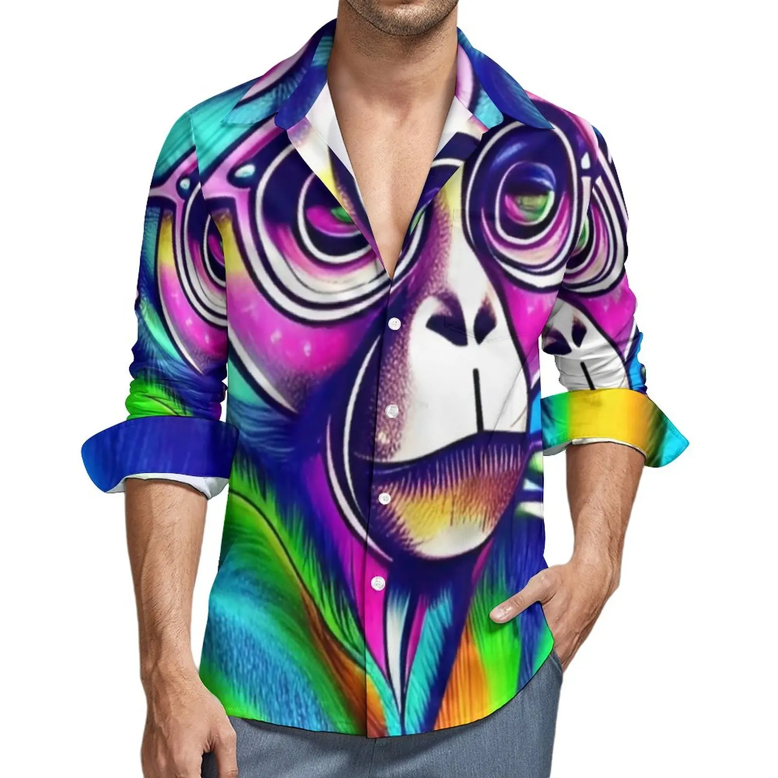 

Рубашка мужская оверсайз с длинным рукавом и принтом животных