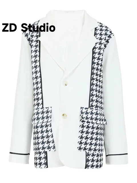 

[ZD Studio] Women Black Plaid Size Casual Blazer New Lapel Long Sleeve Loose Fit Jacket Tide Spring Autumn 2023