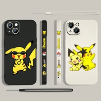 pikachu anime cartoon for apple iphone 13 12 mini 11 pro xs max xr x 8 7 6s se plus liquid left rope silicone phone case fundas