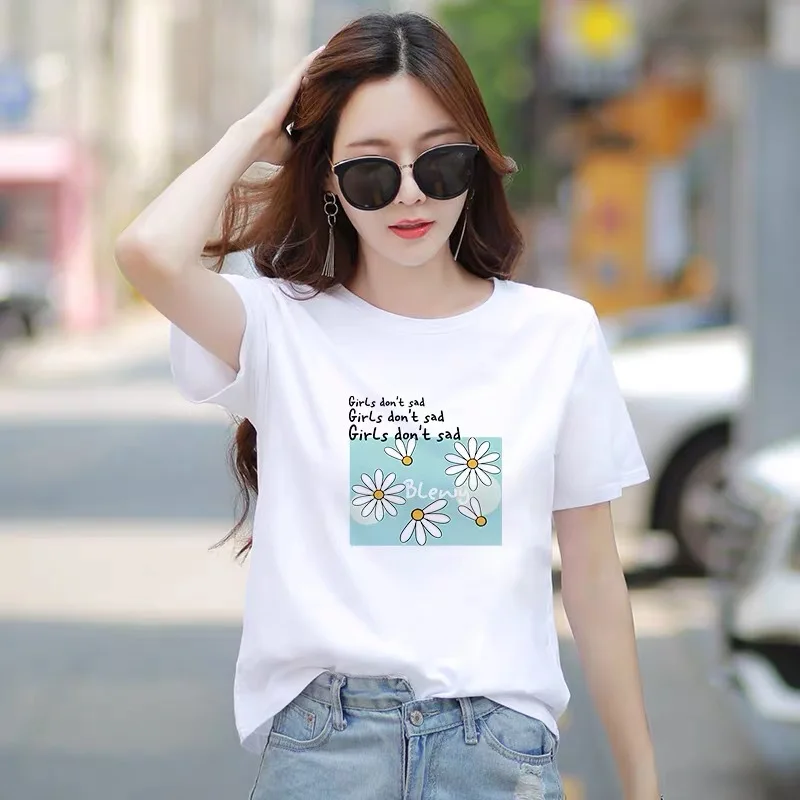 

Short-sleeved cotton T-shirt women's summer round neck loose large size bottoming shirt wearing half-sleeve white shirt T-shirt