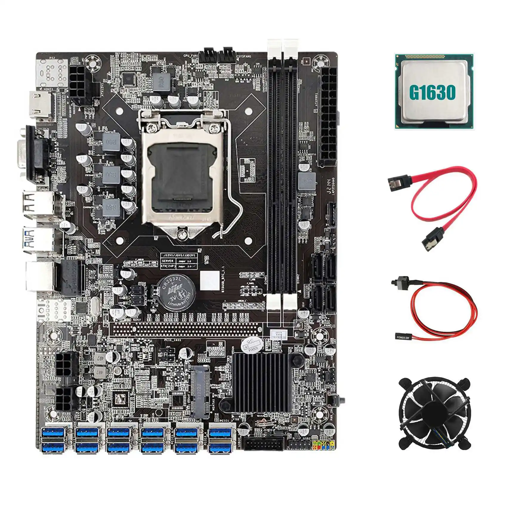 

B75 ETH Miner Motherboard 12 PCIE to USB3.0+G1630 CPU+Cooling Fan+Switch Cable+SATA Cable MSATA DDR3 LGA1155 Motherboard