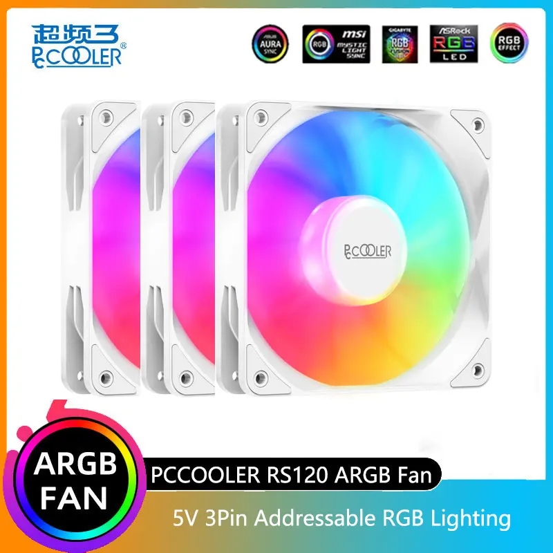 

Pccooler RS120 ARGB 120mm Cooling Fan 4Pin PWM Adjust Speed Fan Pc Computer Control Light Color Change Fan