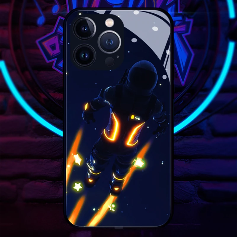 

Space Soldier Voice Sensing LED Light Glowing Tempered Glass Luminous Phone Case Huawei P30 40 50 Mate30 40 50 Nova9 10 Pro Plus