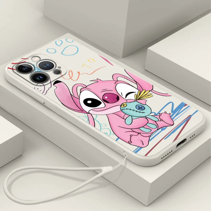

Cartoon Stitch Lilo For Apple iPhone 14 13 12 Mini 11 Pro XS MAX XR X 8 7 6S SE Plus Liquid Rope Silicone Phone Case Coque Capa