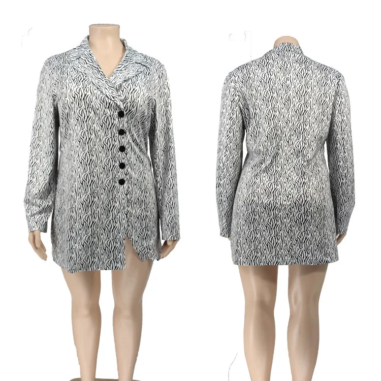 Women Plus Size Blazer 2023 Spring Zebra Pattern Temperament Commuter Suit Jackets Fashion Casual Lady Lapel Print Jacket Dress