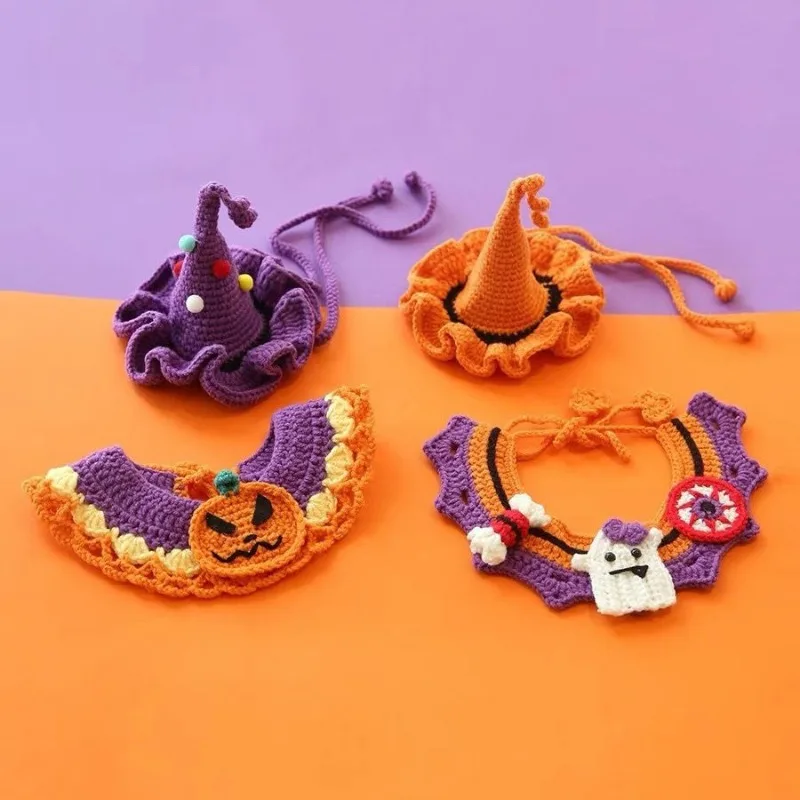 

Halloween Dog Accessories Pumpkin Dog Supplies Hand Knitting Funny Witch Ghost Cap Apron Cute Boy Girl Party Yorkshire Mascotas