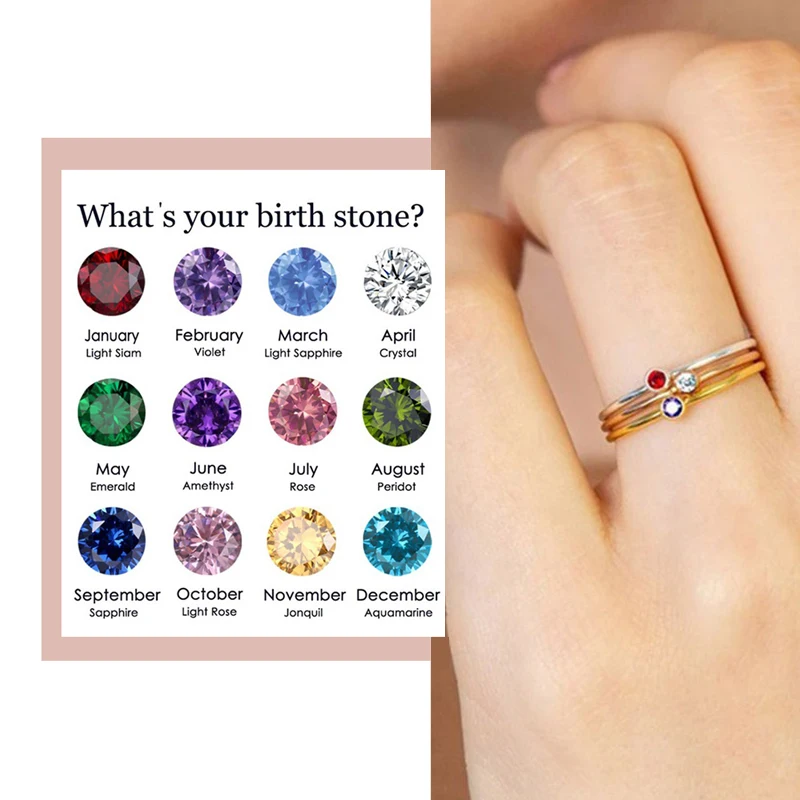 

Simple Fashion Style Stainless Steel Birth Stone Ring Gold Color Colorful Zircon For Women Festival Party Birthday Gifts